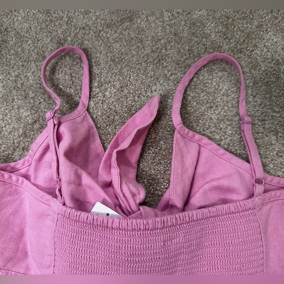 Old Navy Pink Fit & Flare Smocked Tie Front Linen Blend Sundress- Medium Petite - Picture 10 of 10